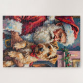 Santa Claus Holding Wheaten Terrier Christmas Art ジグソーパズル (横)