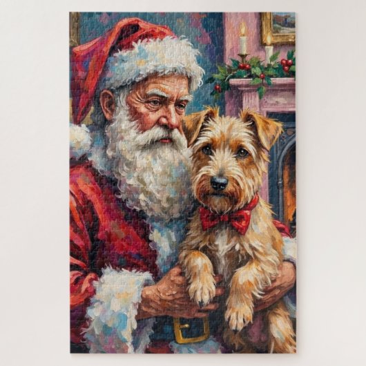 Santa Claus Holding Wheaten Terrier Christmas Art ジグソーパズル (縦)