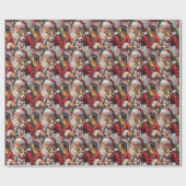 Santa Claus Holding Wirefox Terrier Christmas Art ラッピングペーパー (フラット)