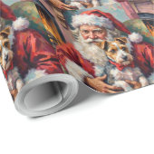 Santa Claus Holding Wirefox Terrier Christmas Art ラッピングペーパー (ロールコーナー)