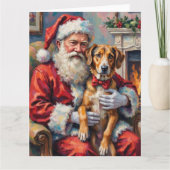 Santa Claus Holding Wolfhound Christmas Art カード (正面)