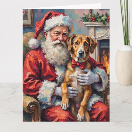 Santa Claus Holding Wolfhound Christmas Art カード (正面)