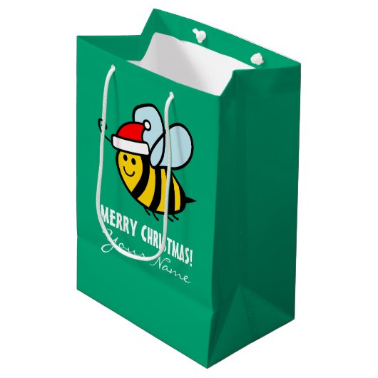 Santa Claus honey bee Christmas gift bag design ミディアムペーパーバッグ (正面アングル)
