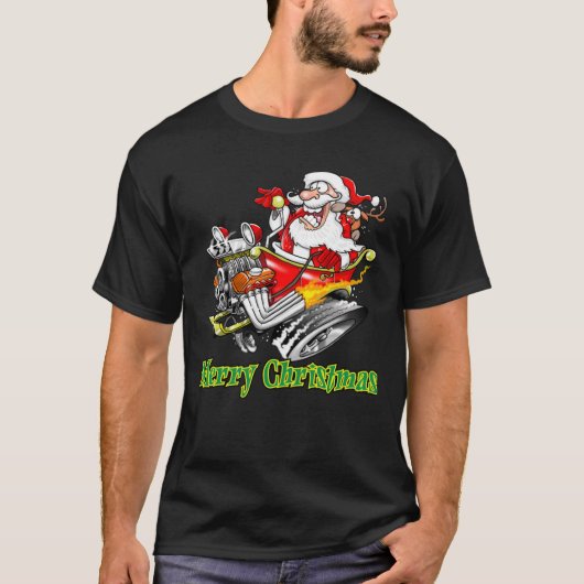 Santa Claus Hot Rod Sleigh Merry Christmas Classic Tシャツ (正面)