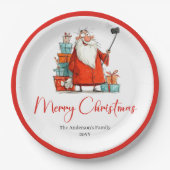 Santa Claus Humor Red White Christmas Paper Plates ペーパープレート (正面)