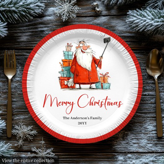 Santa Claus Humor Red White Christmas Paper Plates ペーパープレート