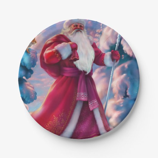Santa Claus in forest ペーパープレート (正面)