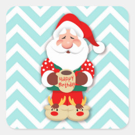 Santa claus in red pajamas holding a mug スクエアシール
