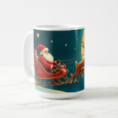 Santa Claus in sleigh with reindeer コーヒーマグカップ (正面左)