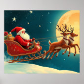 Santa Claus in sleigh with reindeer ポスター (正面)