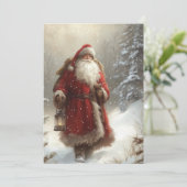 Santa Claus in Snowy Forest Happy Holidays Flat カード (スタンド正面)