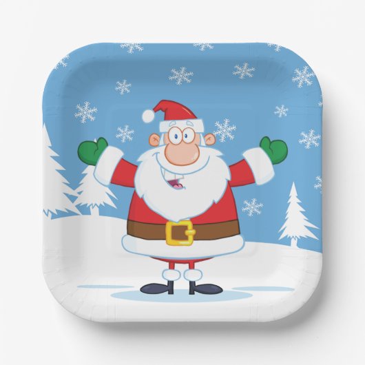 Santa Claus in Snowy Winter Scene ペーパープレート (正面)