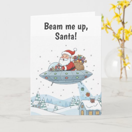Santa Claus in UFO Christmas カード (黄色い花)