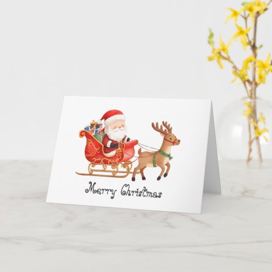 Santa Claus is coming whimsical Greeting Card カード (黄色い花)