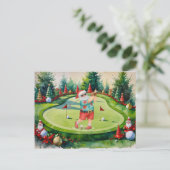 SANTA CLAUS is golfing Christmas Holiday  ポストカード (スタンド正面)