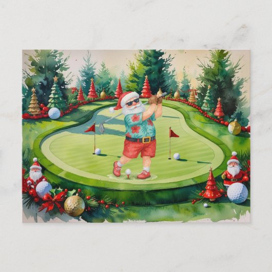 SANTA CLAUS is golfing Christmas Holiday  ポストカード (正面)