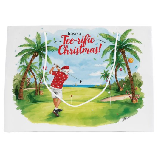 Santa Claus is golfing Christmas in July ラージペーパーバッグ (正面)