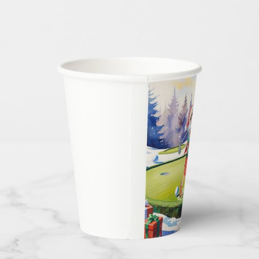 Santa Claus is golfing on Christmas golf course  紙コップ (右)