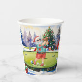 Santa Claus is golfing on Christmas golf course  紙コップ (正面)