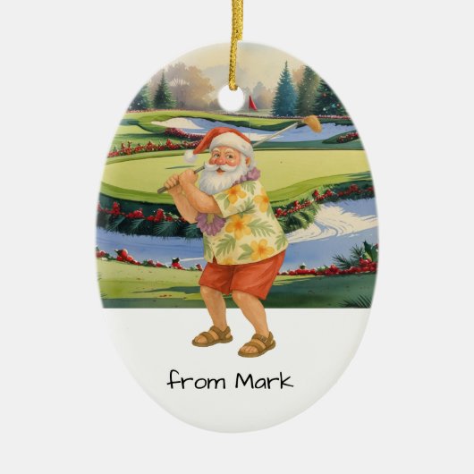 Santa Claus is golfing on golf course at Baunker セラミックオーナメント (正面)