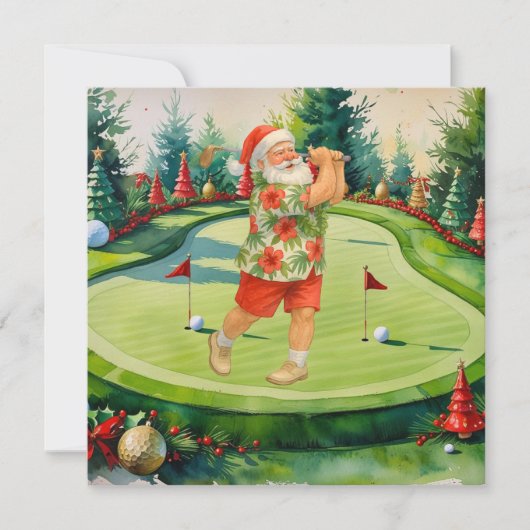 Santa Claus is golfing on putting green シーズンカード (正面)
