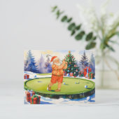 Santa Claus is golfing on putting green シーズンポストカード (スタンド正面)