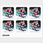 Santa Claus Joyfully Skiing on Snowy Mountains スクエアシール (シート)