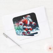 Santa Claus Joyfully Skiing on Snowy Mountains スクエアシール (封筒)