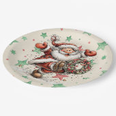 Santa Claus Kicking A Christmas Wreath ペーパープレート (アングル)