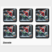 Santa Claus Kicks a Soccer Ball in Winter Fun スクエアシール (シート)