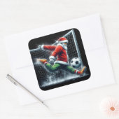 Santa Claus Kicks a Soccer Ball in Winter Fun スクエアシール (封筒)