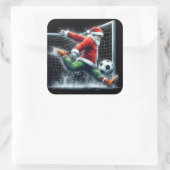 Santa Claus Kicks a Soccer Ball in Winter Fun スクエアシール (バッグ)