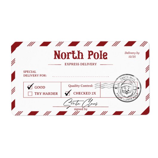 Santa Claus Mail North Pole Christmas ラベル (正面)