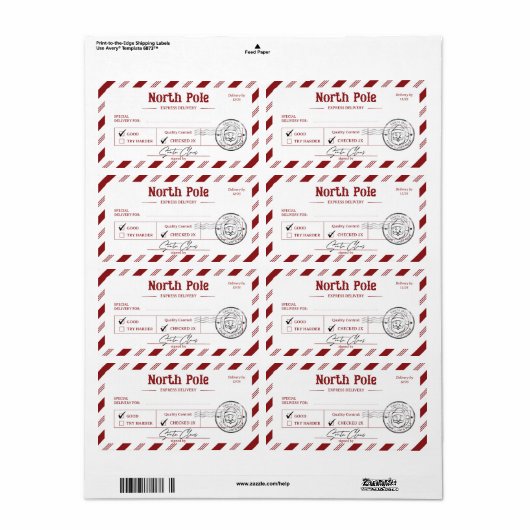 Santa Claus Mail North Pole Christmas ラベル (フルシート)