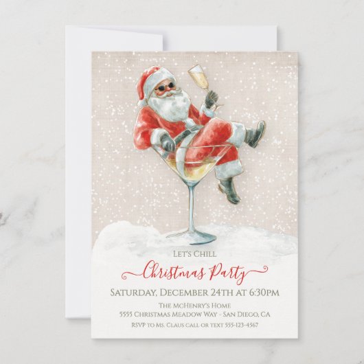 Santa Claus Martini Cocktail Christmas Party 招待状 (正面)