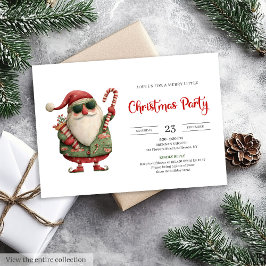 Santa Claus modern watercolor holiday invite card 招待状