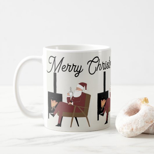 Santa Claus mug in front of the fireplace コーヒーマグカップ (ドーナツ)