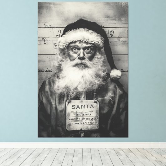 Santa Claus Mugshot:リストいけなが間違って表示 キャンバスプリント (インサイチュ (ウッドフロア))