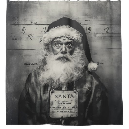 Santa Claus Mugshot：リストいけなが間違って表示 シャワーカーテン (正面)