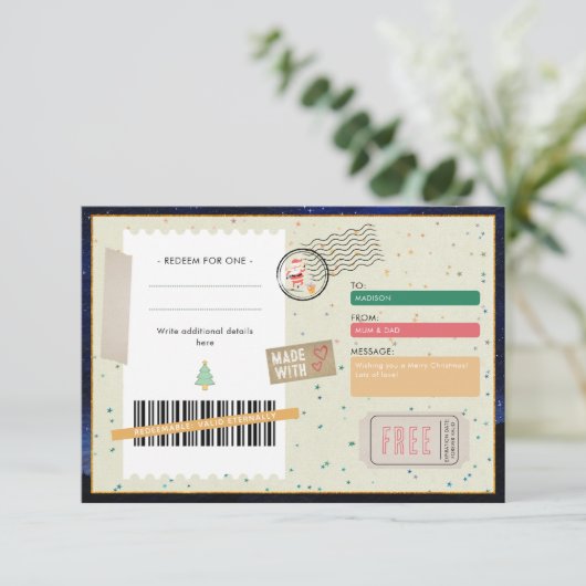 Santa Claus Night Sky Christmas Ticket Gift Coupon (スタンド正面)