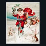 Santa Claus on a penny farthing vintage christmas ポスター<br><div class="desc">Santa Claus on a penny farthing with reindeer trailing and a rabbit from The Miriam And Ira D. Wallach Division</div>