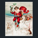 Santa Claus on a penny farthing vintage christmas ポスター<br><div class="desc">Santa Claus on a penny farthing with reindeer trailing and a rabbit from The Miriam And Ira D. Wallach Division</div>