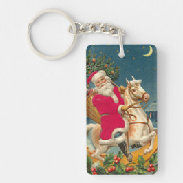 Santa Claus on a wooden horse キーホルダー