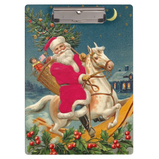 Santa Claus on a wooden horse クリップボード (正面)
