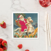 Santa Claus on a wooden horse スタンダードカクテルナプキン (インサイチュ)