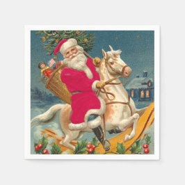 Santa Claus on a wooden horse スタンダードカクテルナプキン