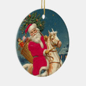 Santa Claus on a wooden horse セラミックオーナメント (右)