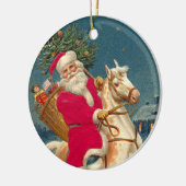 Santa Claus on a wooden horse セラミックオーナメント (左)