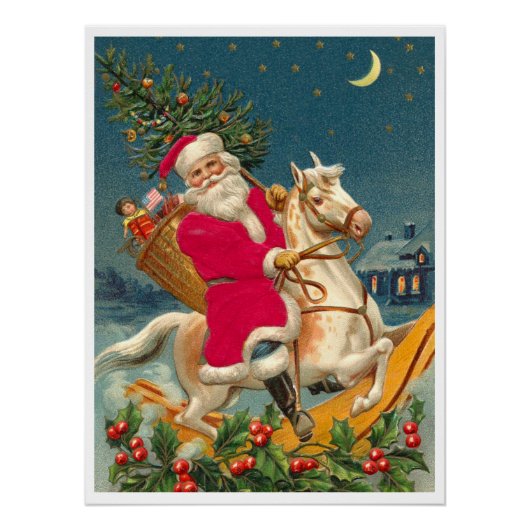 Santa Claus on a wooden horse ポスター (正面)