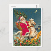 Santa Claus on a wooden horse ポストカード (正面/裏面)